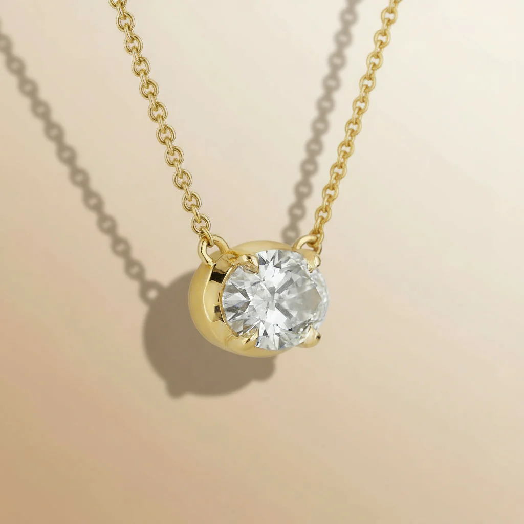 Aaren East-West Oval 0.6ct Lab Diamond Necklace Diamond in Yellow Gold - Image 3