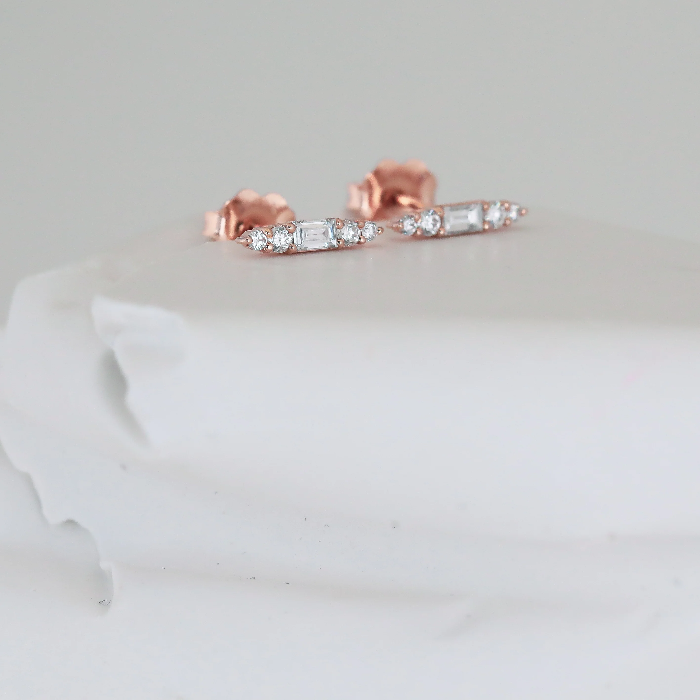 Adaline Diamond Bar Stud Earrings Baguette & Brilliant Cut - Image 3