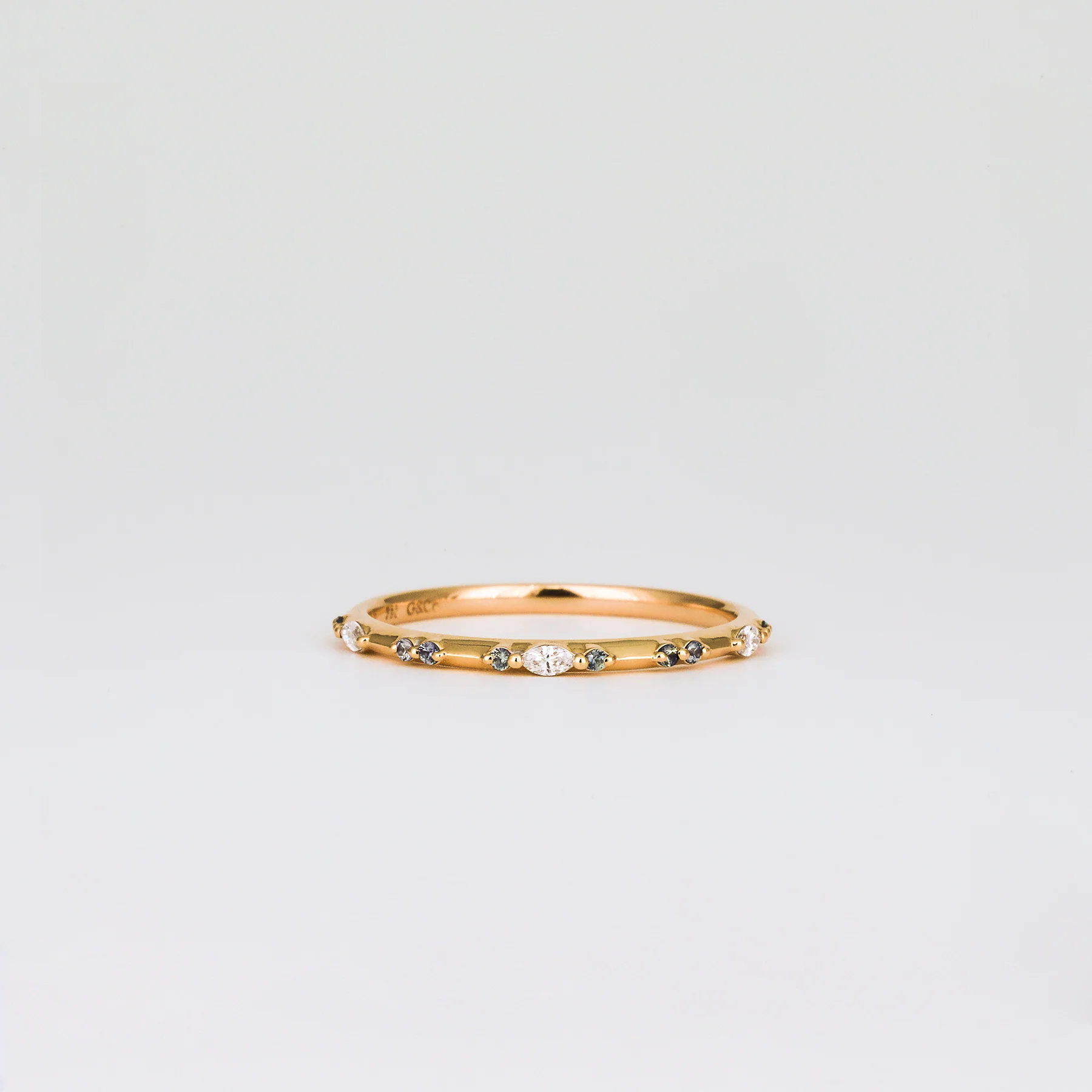 Amelie Coloured Sapphire Wedding Band | Cornflower Blue, Pink, Teal & Tsavorite Garnet - Image 4
