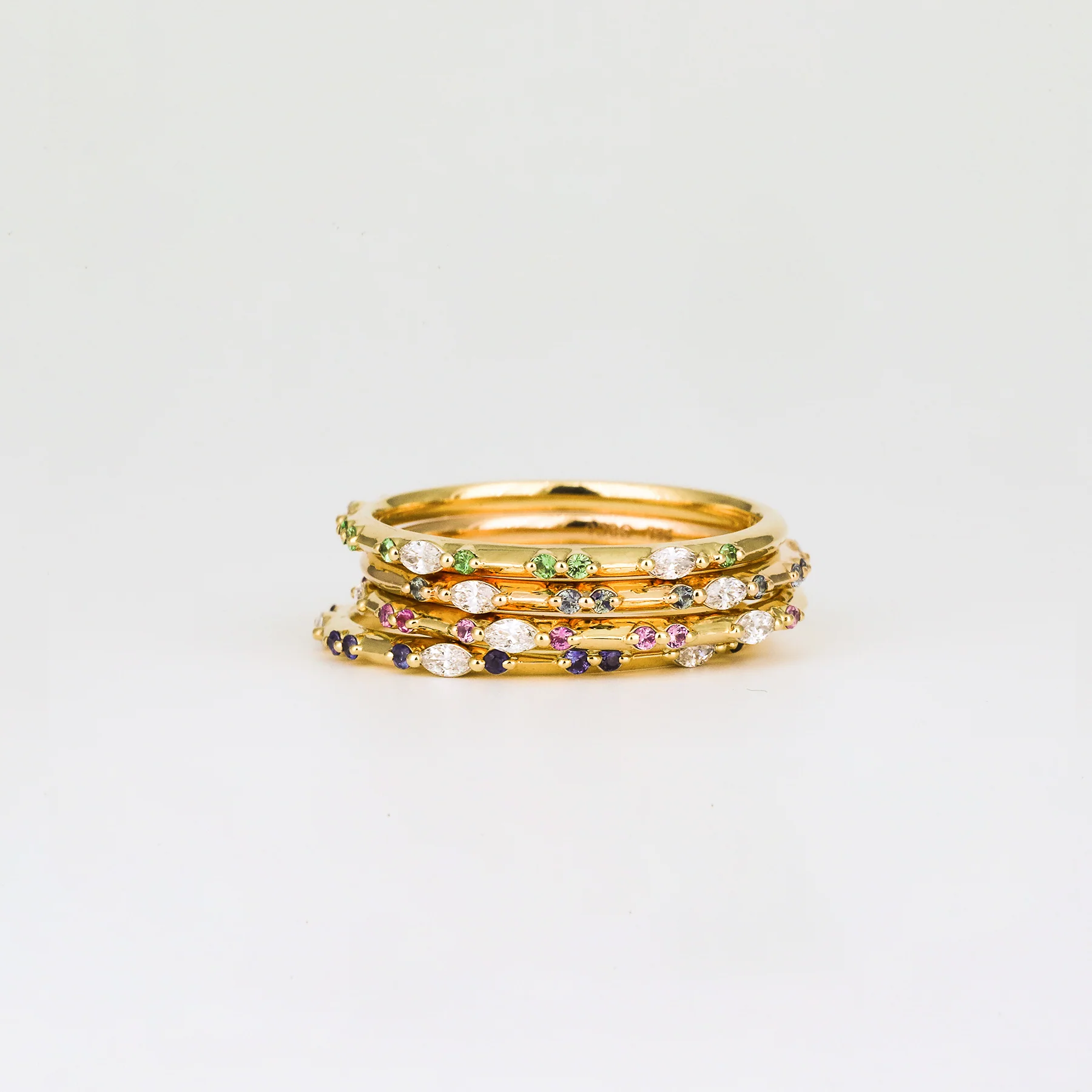 Amelie Coloured Sapphire Wedding Band | Cornflower Blue, Pink, Teal & Tsavorite Garnet - Image 7