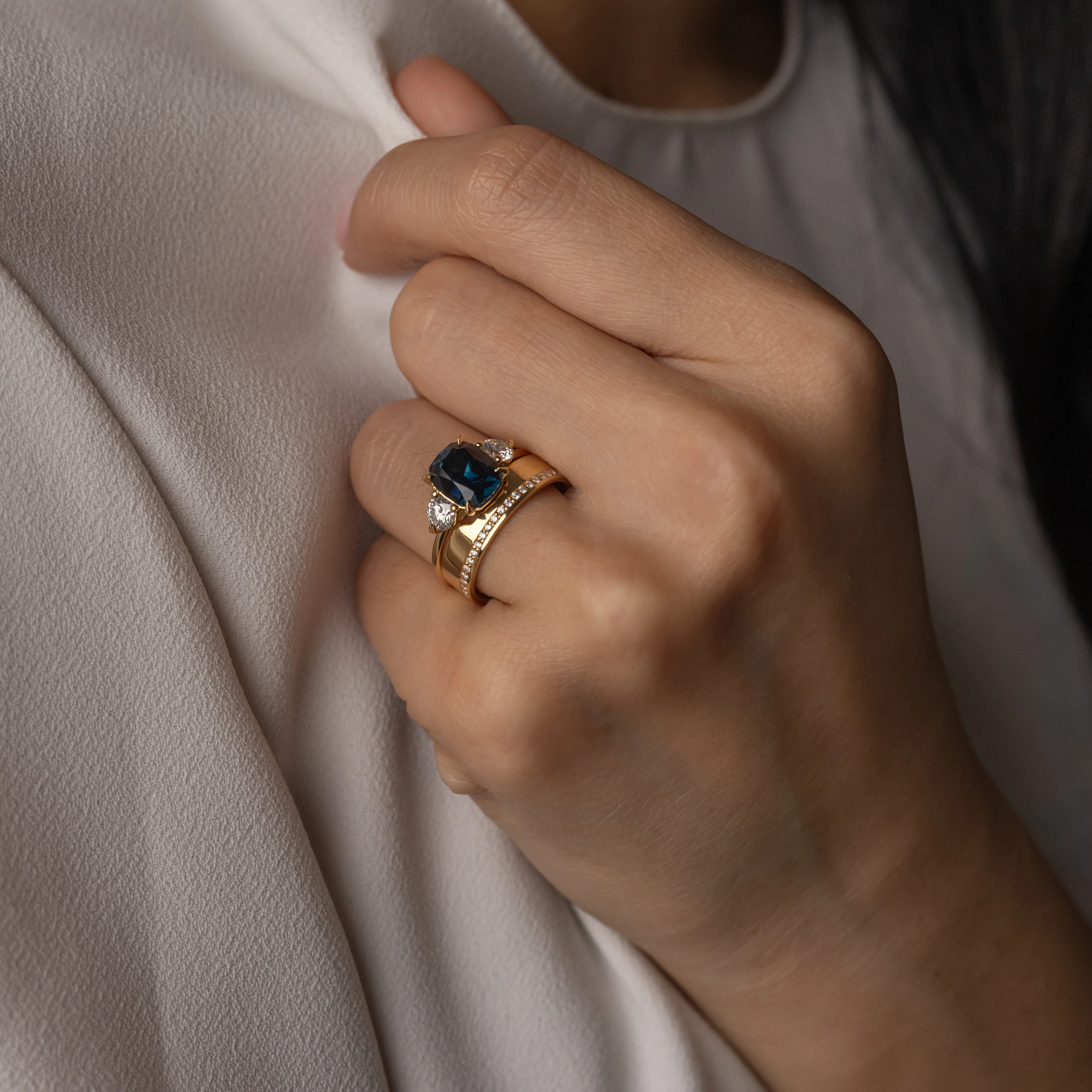 Wide Diamond Contour Band - Image 7